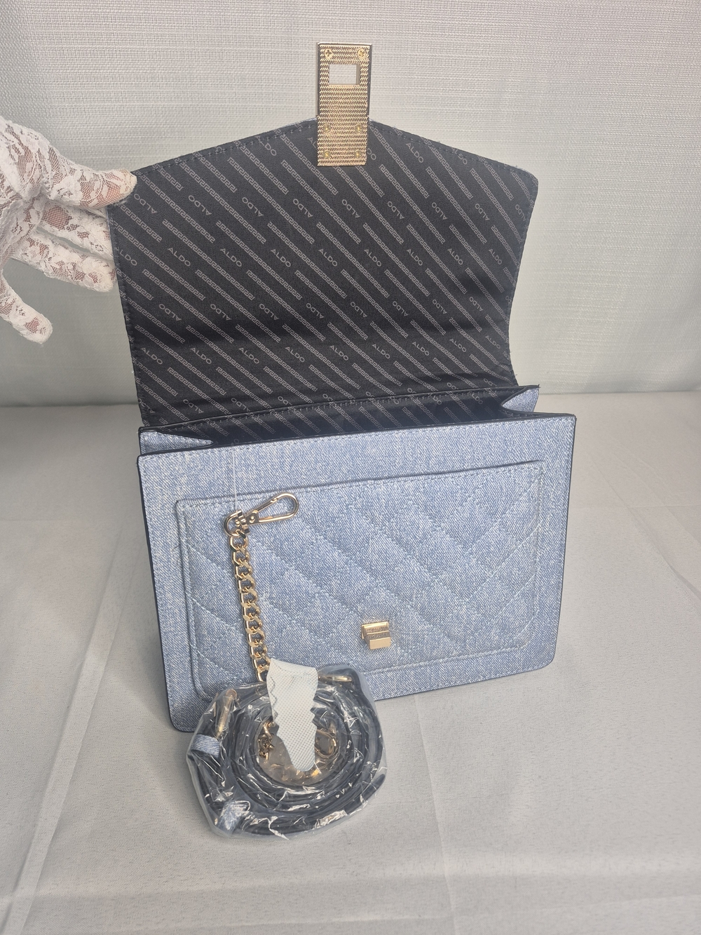 Aldo Quilted Light Blue Top-Handle Satchel with Charm NWT - Picture 12 of 14